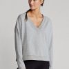 Graue Ralph Lauren Jersey-Sweatshirts mit V-Ausschnitt für Damen