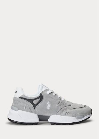 Graue Ralph Lauren Jogger Wildleder- und Mesh-Sneakers für Herren