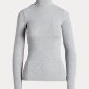 Graue Ralph Lauren Stretch Ribbed Turtleneck T-Shirts für Damen