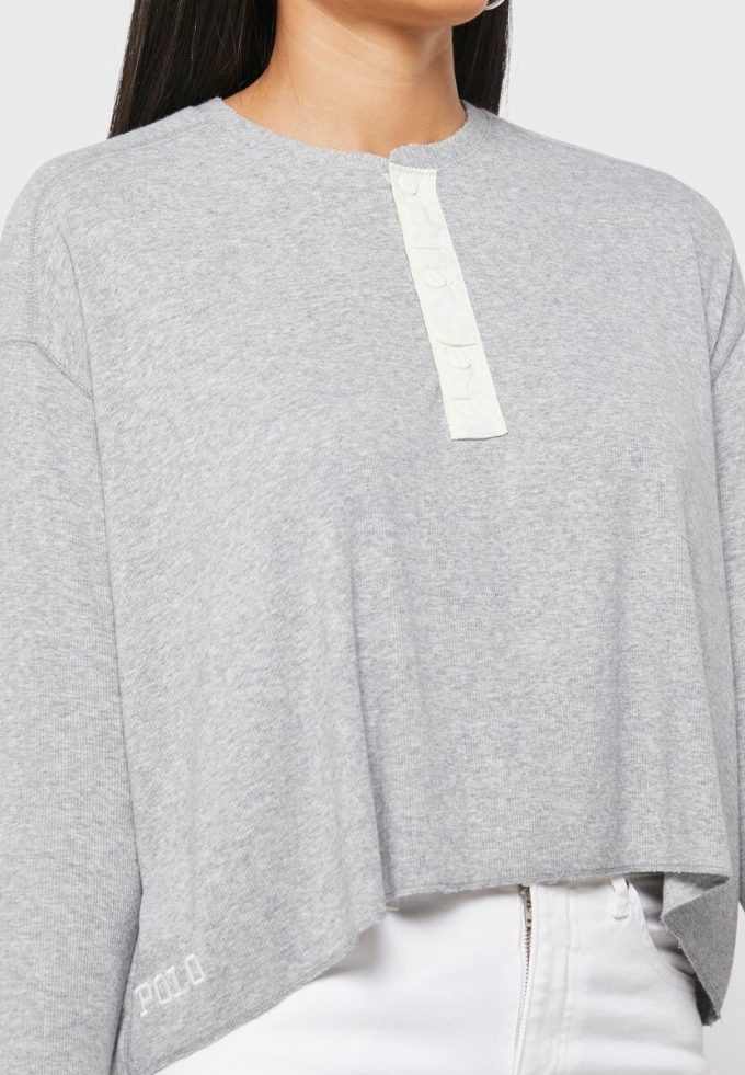Graue Ralph Lauren Strickoberteile mit Rundhalsausschnitt für Damen