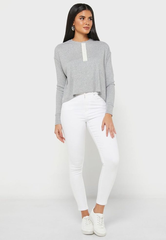 Graue Ralph Lauren Strickoberteile mit Rundhalsausschnitt für Damen