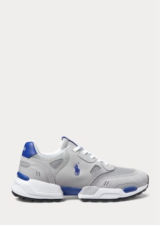 Graue / Royalblaue Ralph Lauren Jogger Wildleder & Mesh Sneakers für Herren