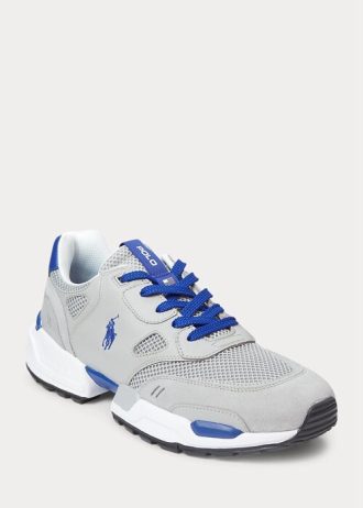 Graue / Royalblaue Ralph Lauren Jogger Wildleder & Mesh Sneakers für Herren