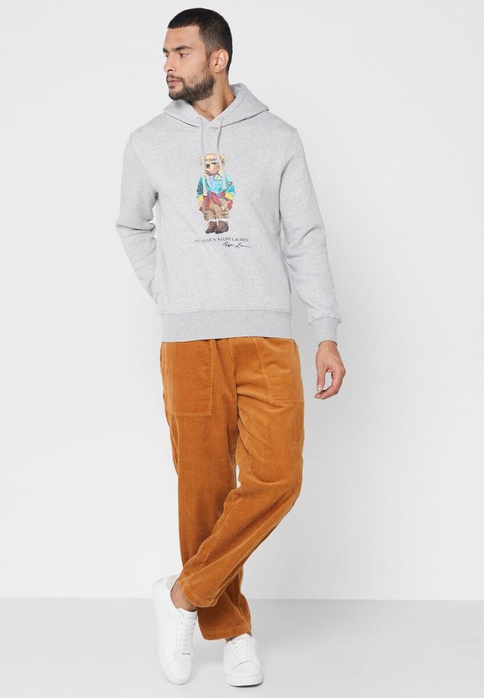 Grauer bedruckter Kapuzenpullover von Ralph Lauren für Herren