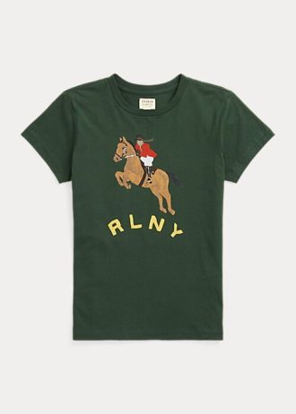 Grüne Damen Ralph Lauren Equestrian Appliqué Logo Jersey T-Shirts