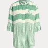Grüne gestreifte Oversize-Leinenhemden von Ralph Lauren für Damen