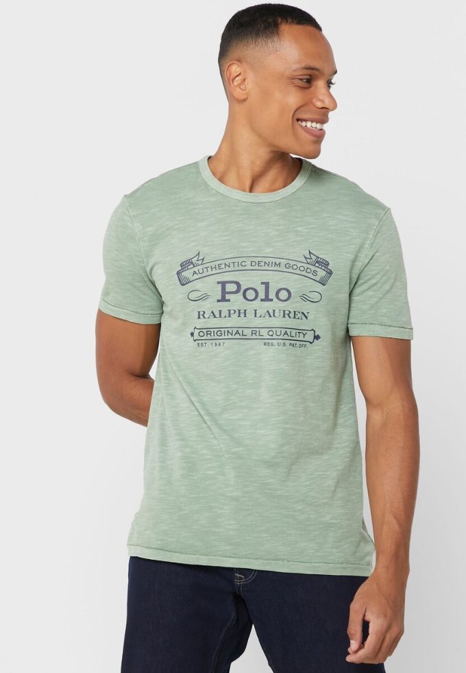 Grüne Herren Ralph Lauren Logo Rundhals T-Shirts