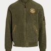 Grüne Ralph Lauren Bomberjacken aus gebürstetem Fleece für Herren