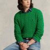 Grüne Ralph Lauren Herren Pullover mit Zopfmuster aus Baumwolle