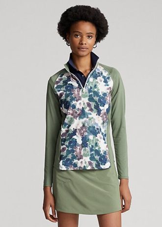 Grüne Ralph Lauren Jersey-Sweatshirts mit Viertelreißverschluss für Damen