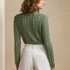 Grüne Ralph Lauren Pullover aus Seide mit Zopfmuster und Rundhalsausschnitt für Damen
