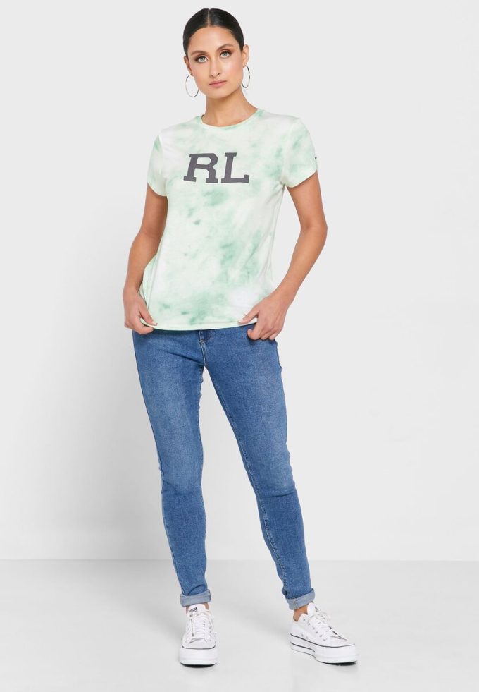 Grüne Ralph Lauren T-Shirts mit Rundhalsausschnitt und Grafik für Damen