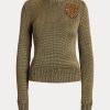 Grüne Ralph Lauren Verzierte Pullover aus Seidenmischung mit Rundhalsausschnitt für Damen