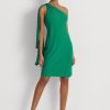 Grünes Cocktailkleid aus Georgette mit One-Shoulder-Träger von Ralph Lauren für Damen Grünes Cocktailkleid aus Georgette mit One-Shoulder-Träger von Ralph Lauren für Damen