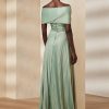 Grünes Ralph Lauren Merridan Plissee-Abendkleid aus Jersey für Damen