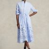 Hellblaues Kleid mit Ösenstickerei für Damen von Ralph Lauren
