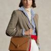 Hellbraune Umhängetaschen aus Kalbsleder von Ralph Lauren für Damen mit Polo-ID-Umschlag