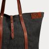 Indigoblaue Tragetaschen aus Denim mit Lederbesatz für Damen von Ralph Lauren