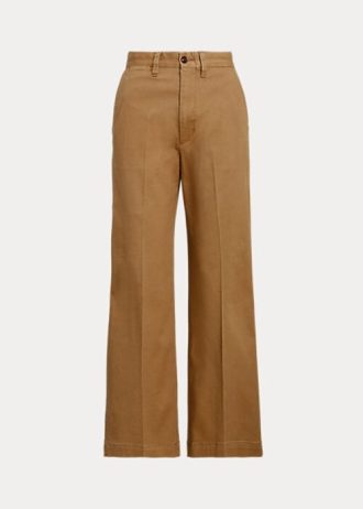 Khakifarbene Chinohose mit weitem Bein für Damen von Ralph Lauren
