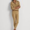 Khakifarbene, hochgeschnittene Skinny-Knöchelhose aus Wildleder von Ralph Lauren für Damen