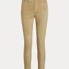 Khakifarbene, hochgeschnittene Skinny-Knöchelhose aus Wildleder von Ralph Lauren für Damen