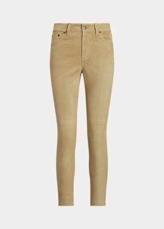 Khakifarbene, hochgeschnittene Skinny-Knöchelhose aus Wildleder von Ralph Lauren für Damen