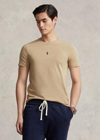 Khakifarbene Ralph Lauren Custom Slim Fit T-Shirts mit Rundhalsausschnitt für Herren
