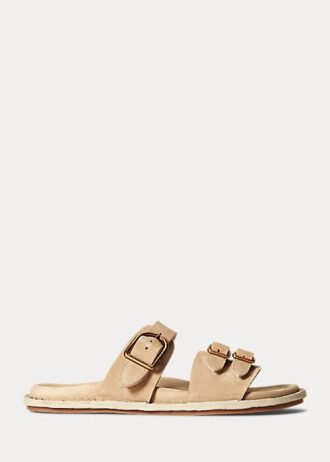 Khakifarbene Ralph Lauren Ezra Sandalen aus Kalbsleder und Wildleder für Damen