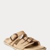 Khakifarbene Ralph Lauren Ezra Sandalen aus Kalbsleder und Wildleder für Damen