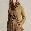 Khakifarbene Ralph Lauren-Shirts aus Lammfell-Wildleder für Damen