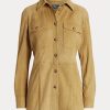 Khakifarbene Ralph Lauren-Shirts aus Lammfell-Wildleder für Damen