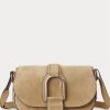 Khakifarbene Ralph Lauren Welington-Schultertaschen aus Kalbswildleder für Damen
