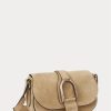 Khakifarbene Ralph Lauren Welington-Schultertaschen aus Kalbswildleder für Damen