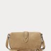 Khakifarbene Ralph Lauren Welington-Schultertaschen aus Kalbswildleder für Damen
