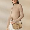 Khakifarbene Ralph Lauren Welington-Schultertaschen aus Kalbswildleder für Damen