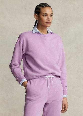 Lila Ralph Lauren Fleece-Pullover mit Rundhalsausschnitt für Damen