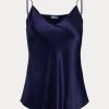 Marineblaue Camisole-Oberteile aus Seide von Ralph Lauren für Damen