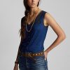 Marineblaue Camisole-Shirts mit Häkelbesatz für Damen von Ralph Lauren Indigo
