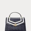 Marineblaue Damen Ralph Lauren Farrah Satchel-Taschen aus Nappaleder mittlerer Größe