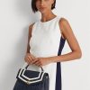 Marineblaue Damen Ralph Lauren Farrah Satchel-Taschen aus Nappaleder mittlerer Größe