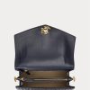 Marineblaue Damen Ralph Lauren Farrah Satchel-Taschen aus Nappaleder mittlerer Größe