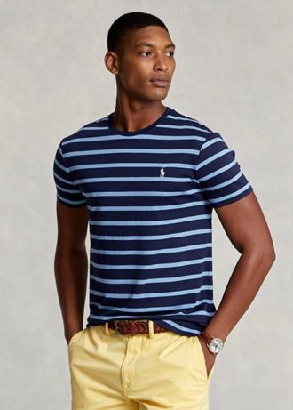 Marineblaue Herren Ralph Lauren Custom Slim Striped Soft Cotton T Shirts