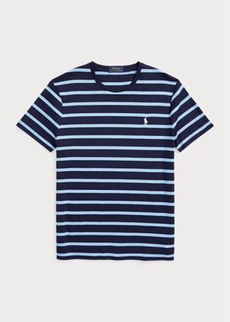 Marineblaue Herren Ralph Lauren Custom Slim Striped Soft Cotton T Shirts