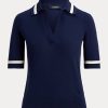 Marineblaue Kurzarmpullover aus Seidenmischung von Ralph Lauren für Damen