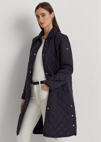 Marineblaue lange Steppjacken für Damen von Ralph Lauren