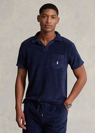 Marineblaue Poloshirts aus Frottee für Herren von Ralph Lauren in Slim Fit