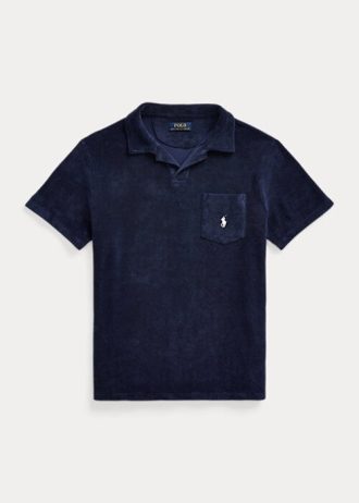 Marineblaue Poloshirts aus Frottee für Herren von Ralph Lauren in Slim Fit