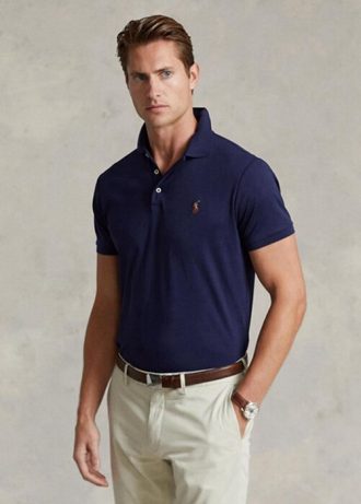 Marineblaue Poloshirts aus weicher Baumwolle im Custom Slim Fit von Ralph Lauren für Herren