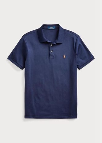 Marineblaue Poloshirts aus weicher Baumwolle im Custom Slim Fit von Ralph Lauren für Herren