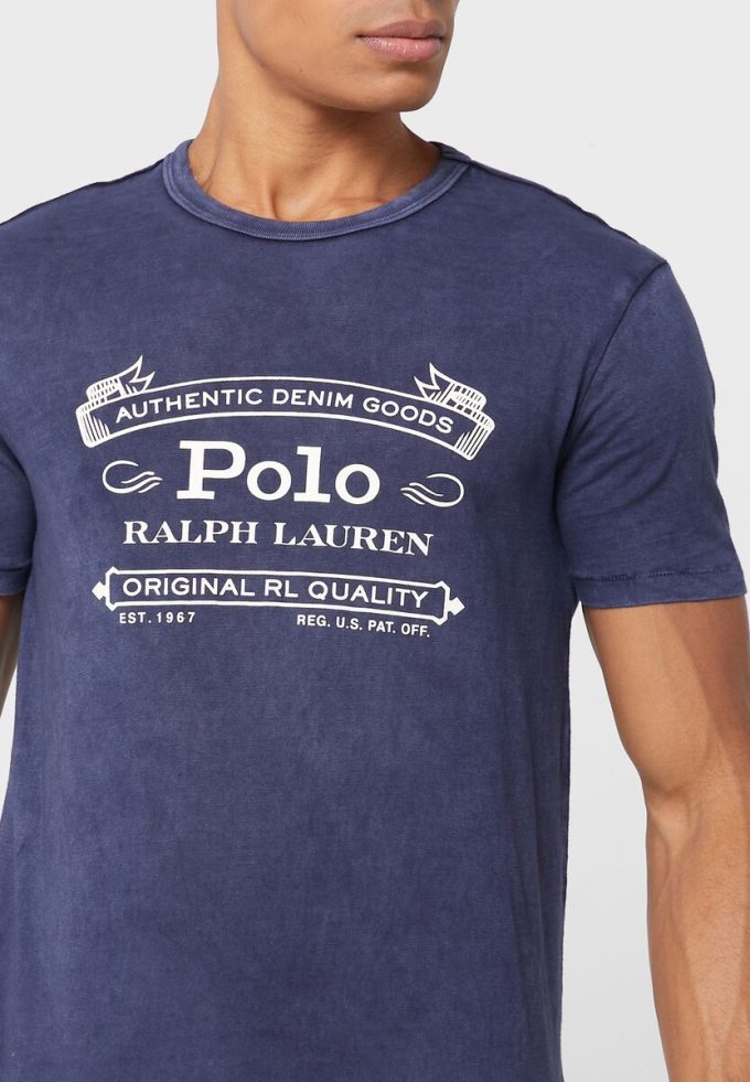 Marineblaue Poloshirts mit Rundhalsausschnitt und Logo für Herren von Ralph Lauren